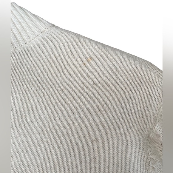 Chaps Cream Sweater 1/4 Button Up with Brown Elbow Patches Men's Small - Picture 9 of 10